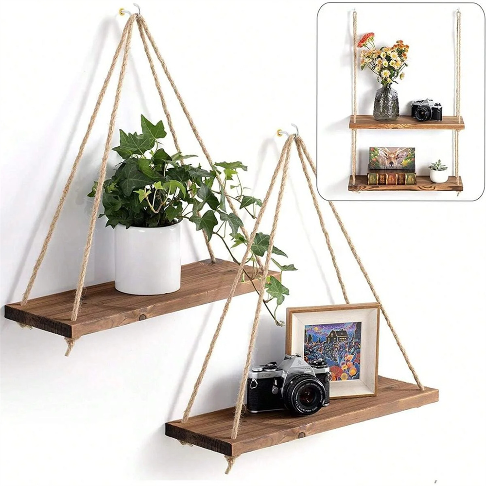 Smart Home Decor - 1 takım ahşap asılı raflar salıncak